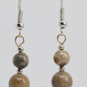 Petoskey and Devonian fossil coral stone beaded earrings on posts or hooks as pictured natural beads your choice image 6