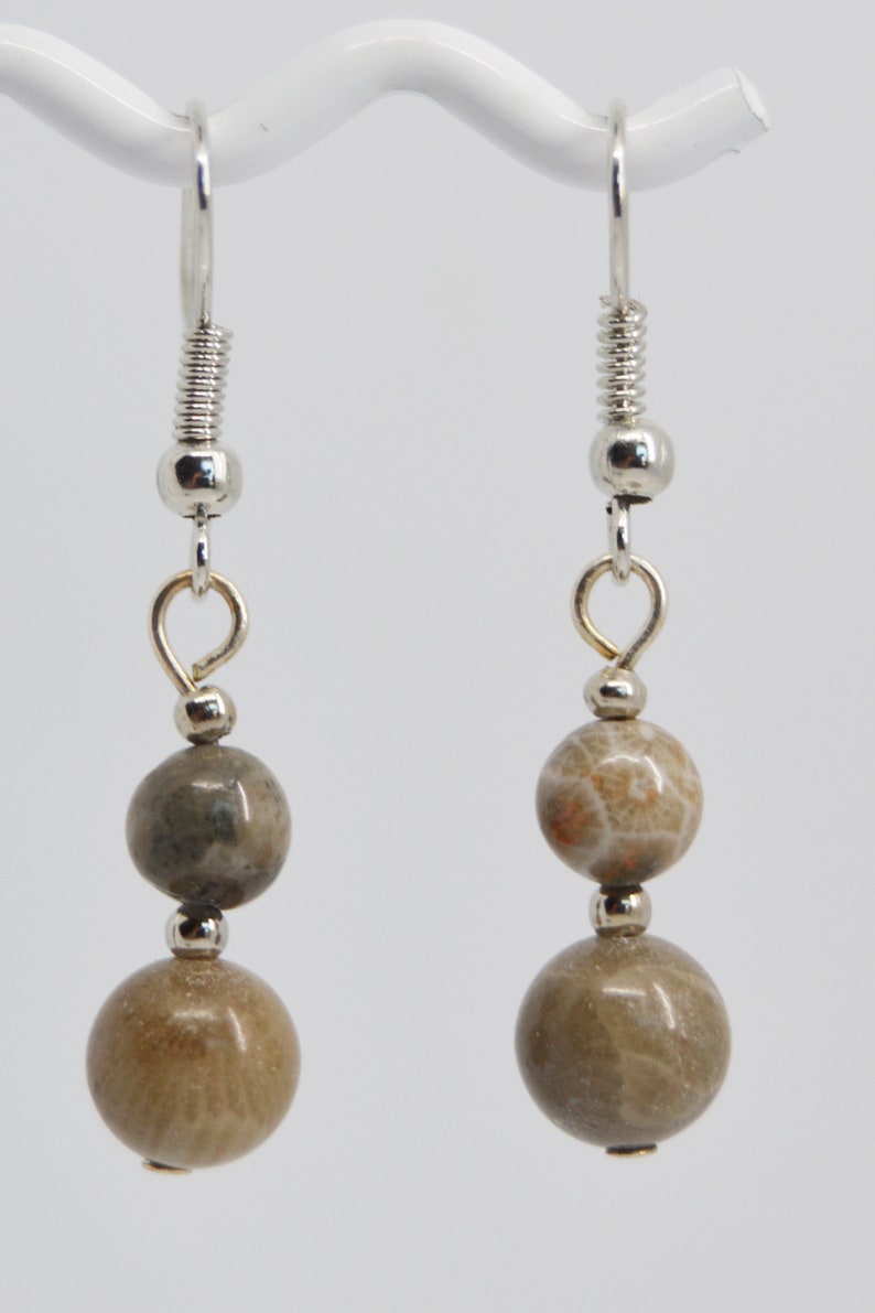 Petoskey and Devonian fossil coral stone beaded earrings on posts or hooks as pictured natural beads your choice image 6