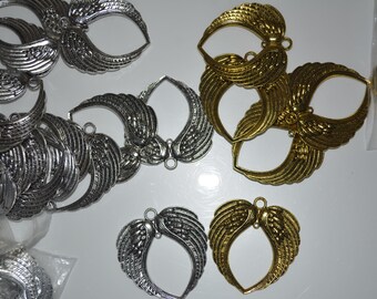 lot of Antique Silver/Gold Angel Wings:  Pendants, ornaments supply