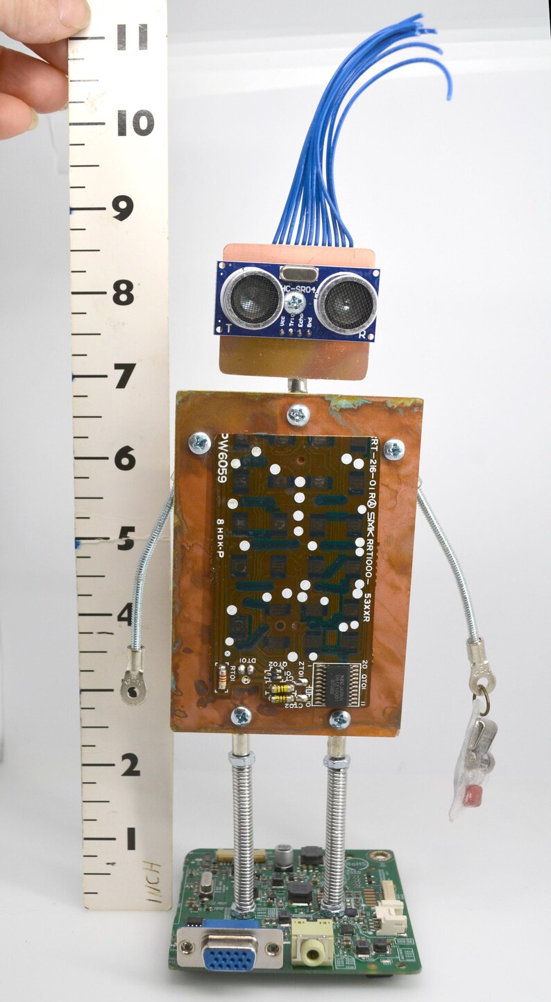 Recycled Robot Sculpture Figure Tall Desk Shelf Home Decor Computer