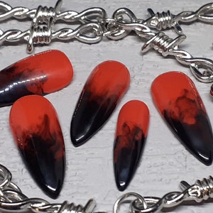 RUBER NEBUL | Red Black Smoke Hell Satanic Custom Painted Smokey False Nails Costume Halloween