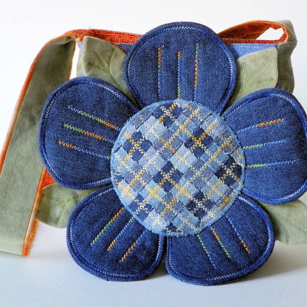 Denim Petals Upcycled Repurposed Fabric Purse