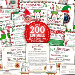 EDITABLE Elf Template BUNDLE | Arrival & Goodbye Letter | Nice List Certificate | Fun, Easy Christmas Kids Elf Scenes | DIY Mini Props Ideas