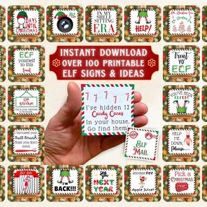 Más de 100 letreros y sobres de duendes en miniatura para imprimir / Ideas navideñas fáciles para niños y adultos / Descarga instantánea en PDF / Actividades divertidas con accesorios para hacer uno mismo