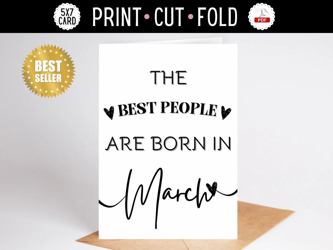 PRINTABLE March Birth Month Birthday Greeting Card 5x7 PDF Instant ...