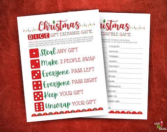 PRINTABLE Christmas Lights White Elephant Party Games | Gift Exchange & Word Scramble | Family, Work, School | Instant Digital Download PDF