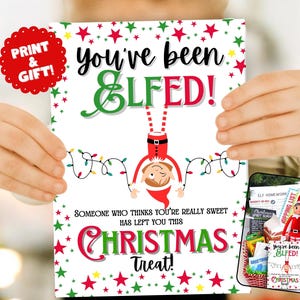 Biglietto d'auguri PRINTABLE You've Been ELFED / Idea regalo carina per cesti di elfi di Natale di Babbo Natale 5x7 per ragazze, adolescenti o adulti / Modello PDF scaricabile immediatamente