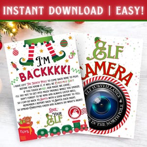 Paquete de elfos IMPRIMIBLE: I’m Back y Elf Cam para cámara de vigilancia de comportamiento las 24 horas / Ideas divertidas de bienvenida para Navidad Plantilla PDF