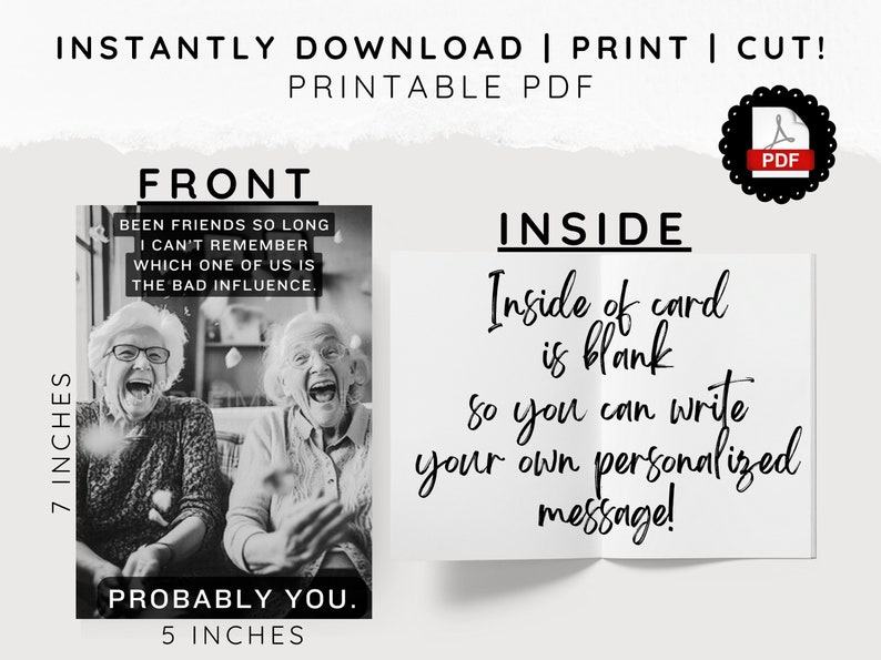 FUNNY Printable Friendship or Happy Birthday Greeting Card 5x7 PDF ...