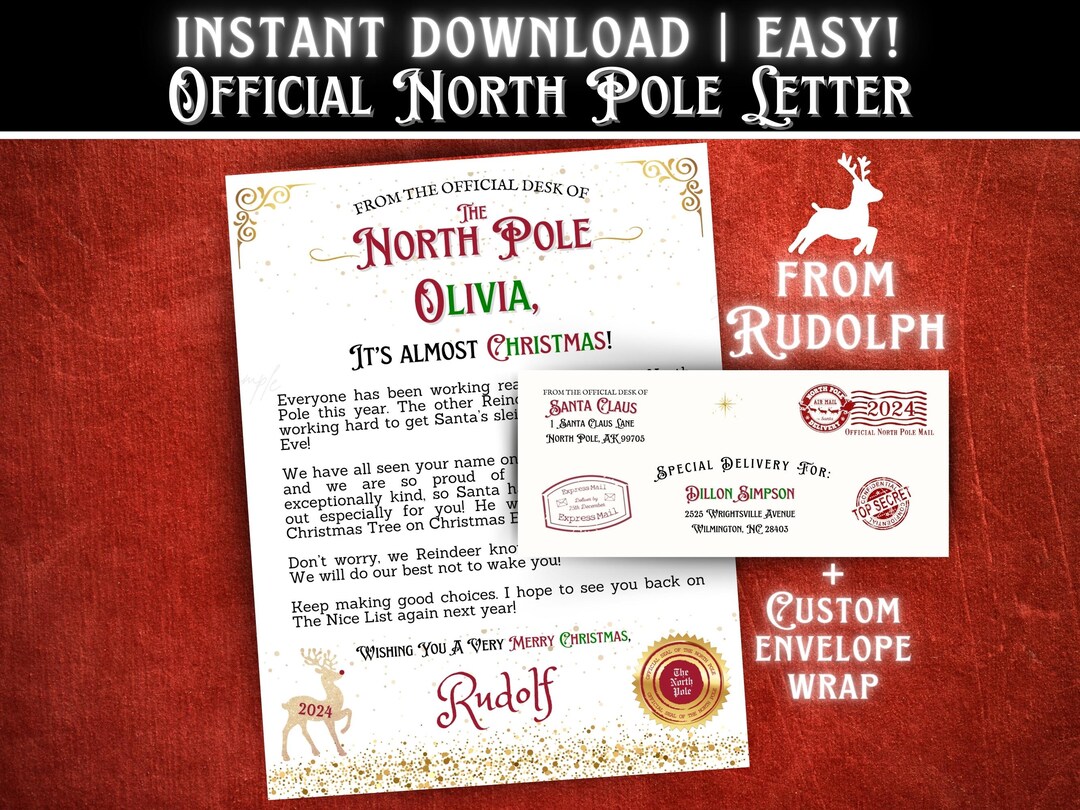 Editable Personalized Santa’s Reindeer Letter North Pole Stationery