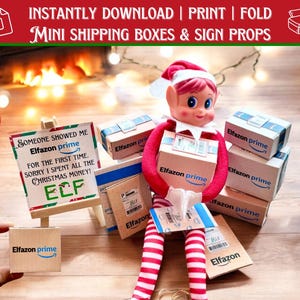 Cajas de Elfazon Prime para Navidad en miniatura para imprimir / 10 plantillas de cajas de envío en miniatura / Descarga instantánea en PDF / Actividades de bricolaje con accesorios de elfo