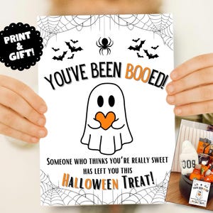 You&#39;ve Been Booed Card: Halloween Ghost, Spider, Bats (Instant PDF)