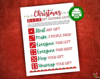 PRINTABLE Christmas Lights Dice Gift Swap or Exchange Pass Game | Small or Large Groups | Work, Family, School Party | Instant Download PDF