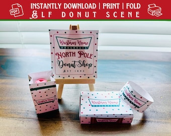 Elfe Donut Szene Printable Requisiten: Kristmas Kreme Box, Mütze, Tasche (PDF Download)