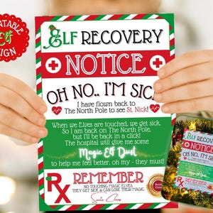 Carta ou placa de aviso de recuperação de ELF de Natal para impressão | Tamanho de elfo, 5 x 7 pol. e impressão de página inteira | Modelo de carta fofa do Papai Noel