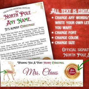 Editable North Pole Letter Template: Personalized Mrs Claus Mail
