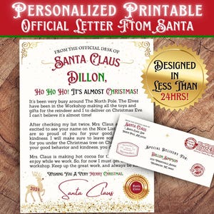 Carta personalizada de Papá Noel para 2024 para imprimir en formato PDF / Ideas de regalos navideños personalizados para niños o niñas / Correo del Polo Norte / Imprimir