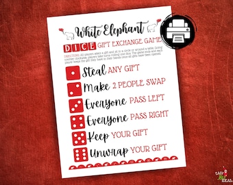 PRINTABLE White Elephant Christmas Dice Gift Exchange Pass Game | Small or Large Groups | Work, Family, School Party | Instant Download PDF