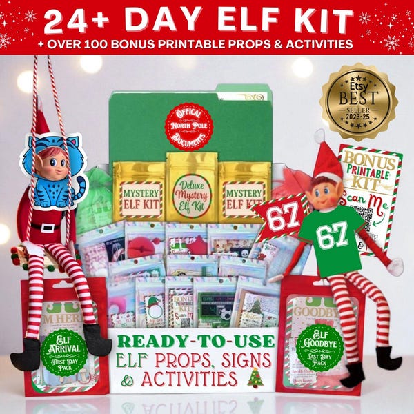 2025 DELUXE Christmas Elf Kit | 24 Days of Props, Signs & Activities | Arrival + Goodbye Scenes | Official Letters from Elf + Santa Claus