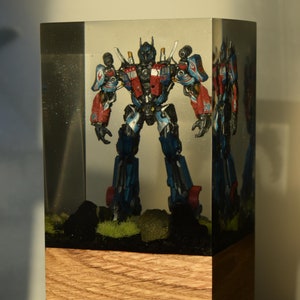 Optimus Prime Diorama Nightlight: Handmade Resin LED Lamp