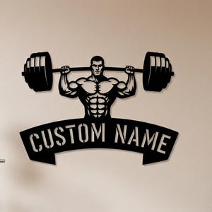 Custom Gym Metal Sign, Weightlifting Wall Art, Home Gym Name Sign, Muscle Man Wall Art, Bodybuilder Fitness Room Decor, Fitness Gift for Him