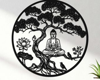 Tree of Life Buddha Wall Art, Tree of Life Meditation Metal Sign, Boho Meditation Spiritual Room Decor, Zen Buddha Wall Decor Spiritual Gift