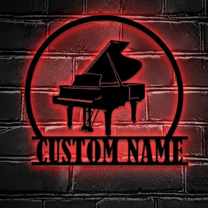 Custom Piano Metal Sign LED Light, Musical Instruments Wall Art, Music Name Sign, Music Teacher Door Sign, Piano Teacher Gift, Musician Gift