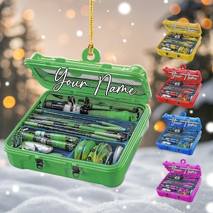 Personalized Fishing Tackle Box Ornament, 2D Flat Acrylic Dad Fishing Ornament, Fisherman Christmas Tree Decor, Gift For Fishing Lover