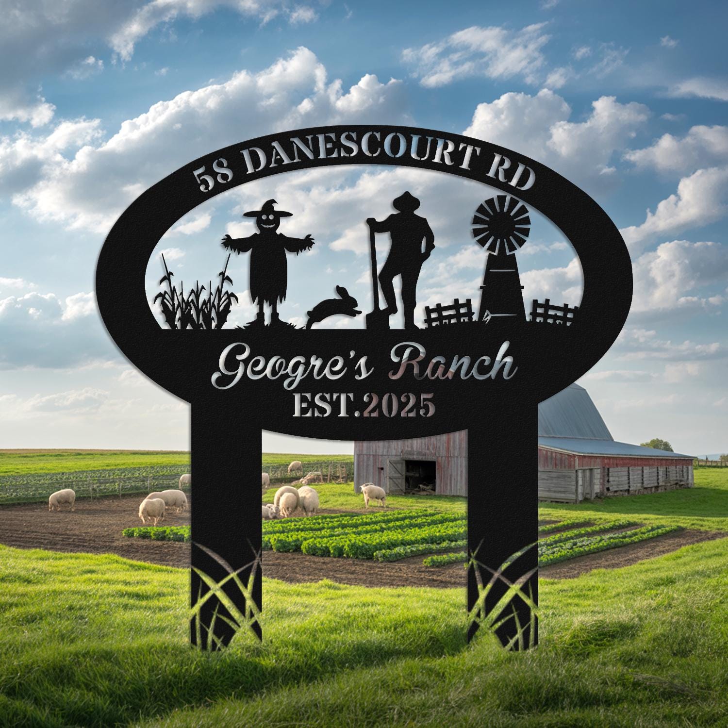 Round Ranch Gate Sign Personalized Your Metal Farm Sign With Stake, Farm Entrance Sign ...