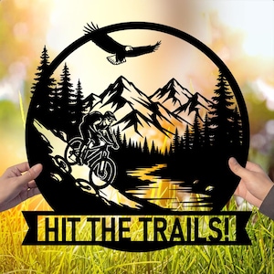 Mountain Biker Metal Sign, Mountain Biking Outdoor Adventure Wall Art, Cycling Biker Wall Art, Mountain Bike Rider Wall Sign,Adventure Decor