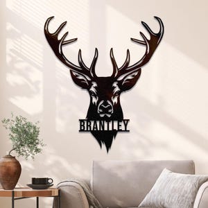 Niestandardowy metalowy znak do polowania na jelenie z diodami LED, spersonalizowane metalowe znaki do polowania na jelenie, dekoracja ścienna z jeleniem, ścienna zawieszka myśliwego na jelenie, prezent świąteczny