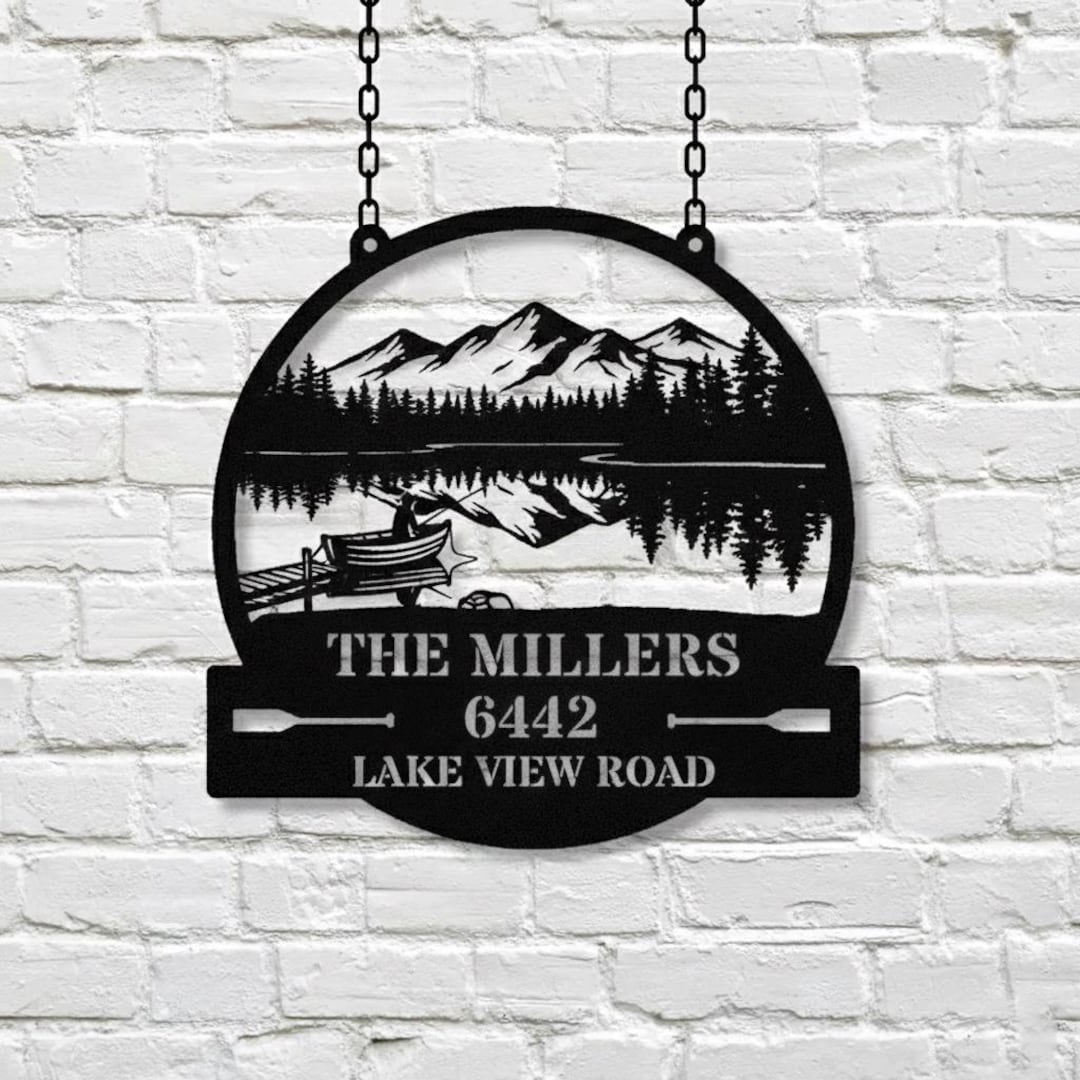 Custom Lake House Metal Sign With Address, Personalized Family Name ...