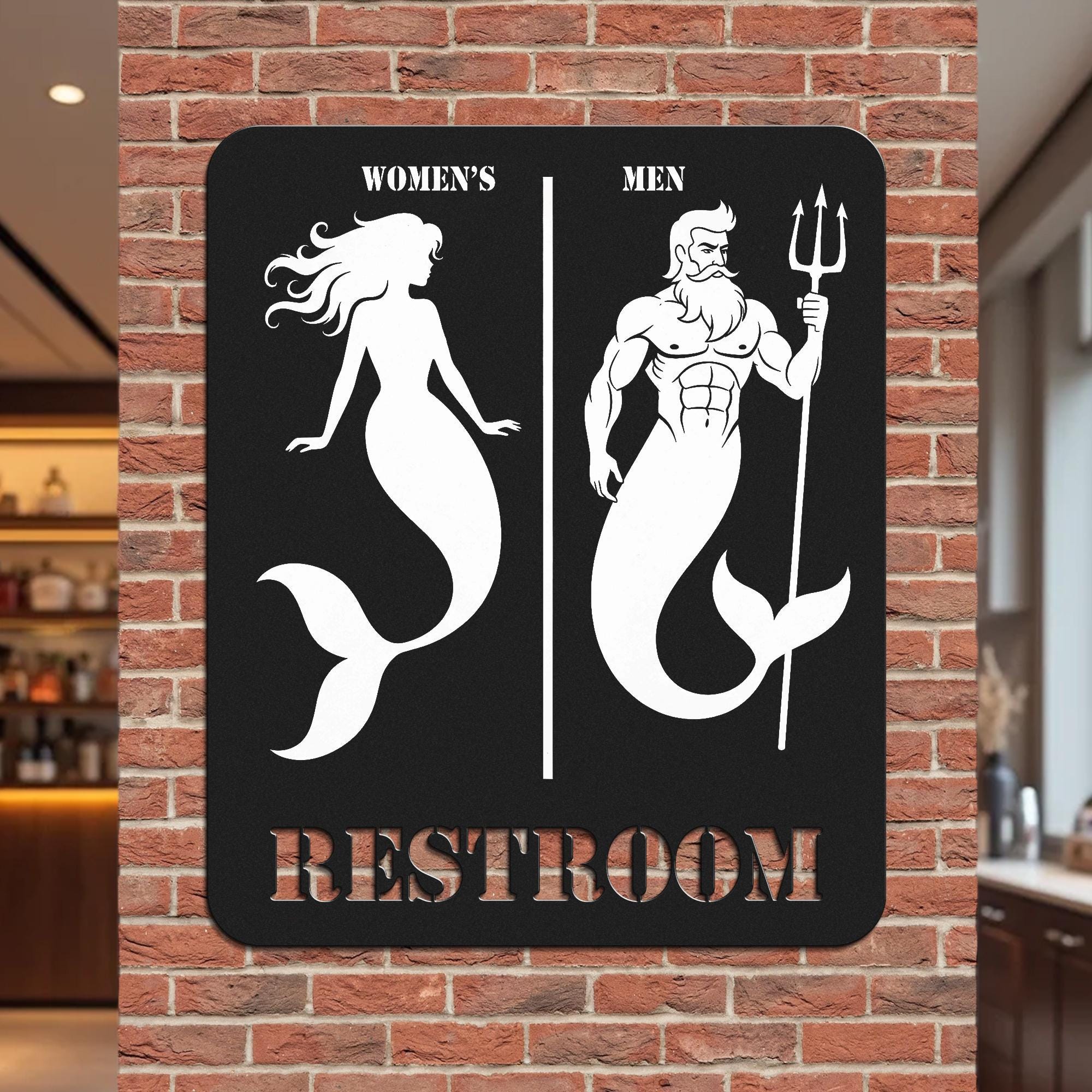 Restroom Door Sign Metal, Mermaid Merman Bathroom Sign, Male and Female ...