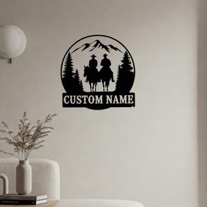 Custom Cowboy Couple Sign, Cowboy Metal Sign, Western Metal Wall Art, Horseback Riders Name Sign, Cowboy Metal Wall Hanging, Cowboy Gift