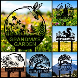 Panneau de jardin personnalisé, nom de jardin, panneau de jardin fleuri, piquet de jardin avec animaux, décoration de jardin d'animaux, panneau de jardin nature, cadeau jardin