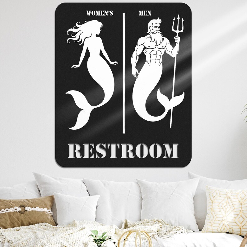 Restroom Door Sign Metal, Mermaid Merman Bathroom Sign, Male and Female ...