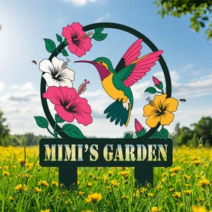 Custom Colored Hummingbird Metal Garden Stake, Hummingbird With Stakes Garden Sign, Custom Garden Name Sign, Mother&#39;s Day Gift, Garden Decor