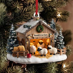 Personalisierte Schaf Farm Ornament, 2D Flachschaf Bauernhaus Verzierung, Bauernhof Tier Dekor, Geschenk für Bauer Schaf Liebhaber Geschenk Weihnachtsbaum Dekor