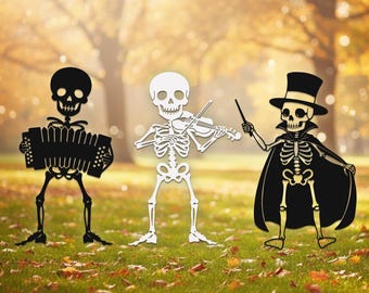Outdoor Skeleton Halloween Decor, Halloween Skeleton Band Yard Stakes, Spooky Yard Display, Halloween Garden Signs, Gift for Music Lover
