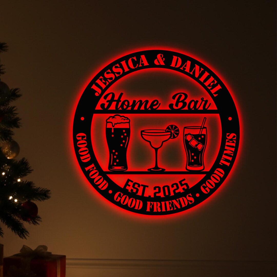 Personalized Metal Bar Sign LED Light, Bar Sign With Whiskey Coke Beer ...
