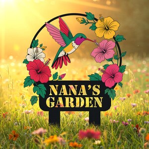 Personalized Garden Sign With Hummingbird Stakes, Custom Garden Name Sign, Garden Flower Sign, Yard Decor, Housewarming Gift, Outdoor Decor
