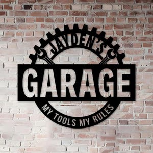 Benutzerdefinierte Garage Metallschild, meine Werkzeuge My Rules Zeichen, Werkstattdekor, Garagenwandschild, Mechaniker-Ladendekor, Garagennamenschild, Werkstattkunst