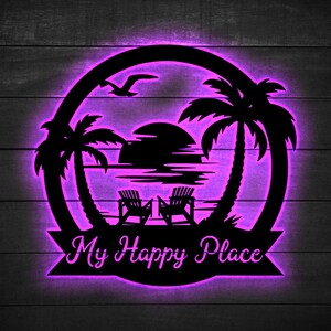 Personalized Lake House Decor, Beach LED Light, Summer Beach House Sign, Nautical Decor, Coastal Decor, Outdoor Sign Sunset Beach Metal Sign