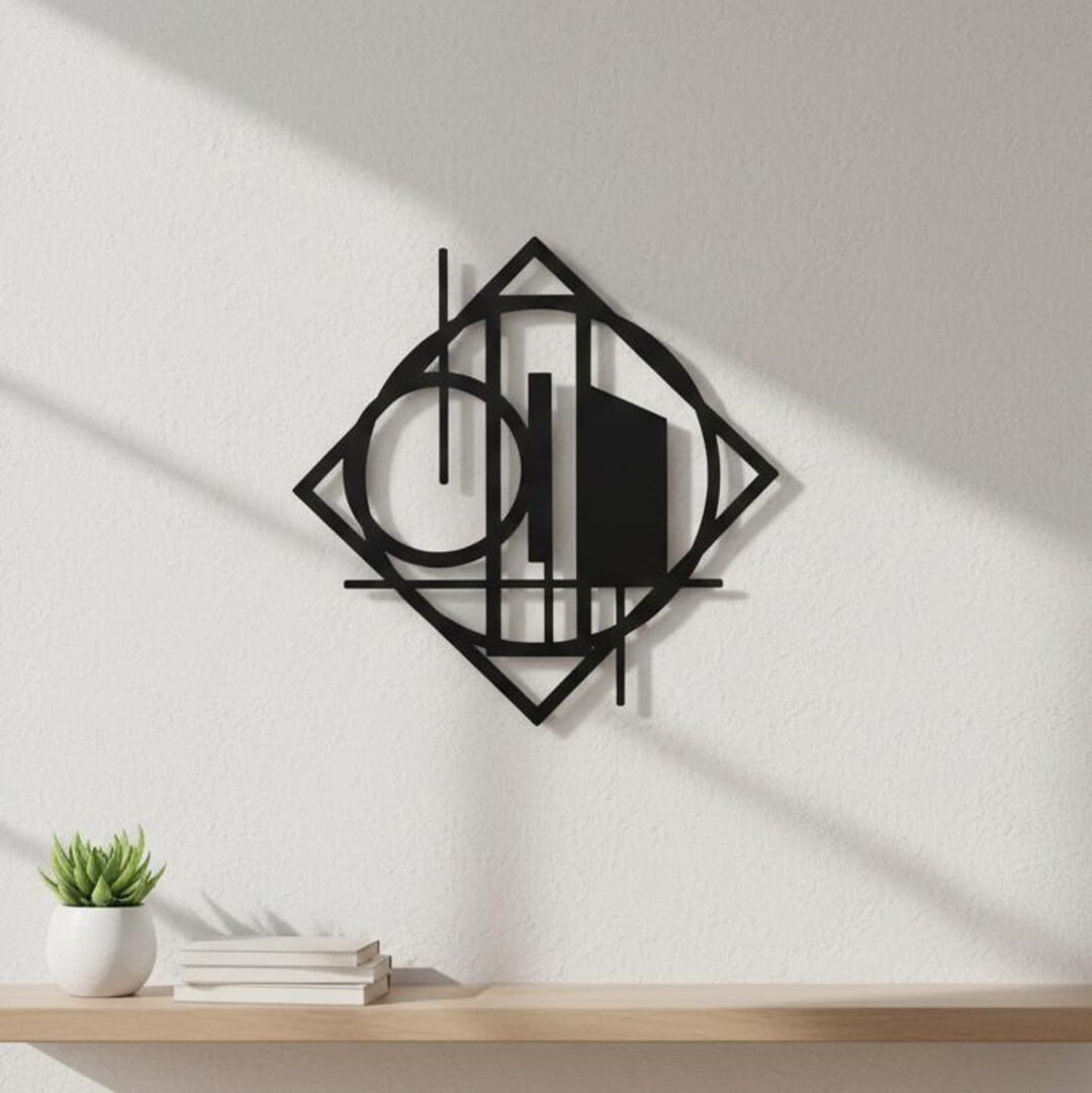 Abstract Geometric Metal Wall Art, Contemporary Wall Hanging, Diamond ...