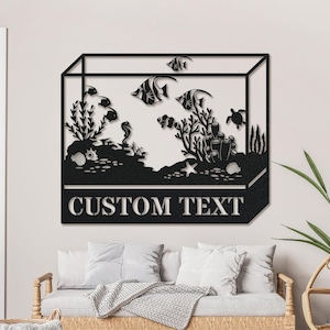 Barriera corallina in metallo personalizzata con luce LED, decorazione da parete in metallo con barriera corallina e pesci, decorazione per la casa con barriera corallina, cartello per acquario, regalo per amanti dei pesci