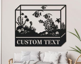 Arrecife de coral de metal personalizado con luz LED, arte de pared de metal con peces de arrecife de coral, decoración de arrecife de coral para el hogar, letrero de coral para acuario, regalo para amantes de los peces