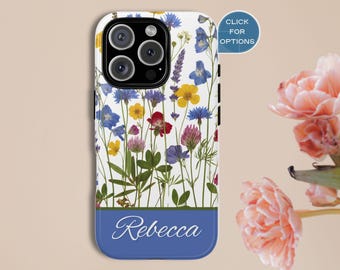 Personalized Wildflower Phone Case Iphone 17 16 15 14 13 11 Pro Max Plus Phone Case Samsung S25 S24 S23 S22 Pixel 9 8 7  Pressed Flower Faux