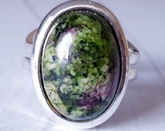 Ruby Zoisite Oval Statement Ring, Adjustable Silver Plated Cuff, Statement Jewelry, Healing Gemstone Gift