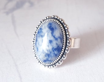 Blauer Jaspis Ring, verstellbarer Ring, Geschenk für sie, Geburtstagsgeschenk, Freundschaftsgeschenk, Denim Blue Ring, Boho