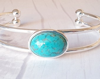 Turquoise Cuff Bangle Bracelet, Adjustable, Womens Gift, Gift For Her, Gift For Mum, December Birthstone, Birthday Gift, Girlfriend Gifts